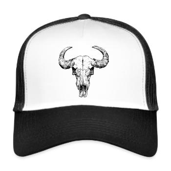 Animal skull, skull with horns, bull's head - Trucker Cap - white/black - Front