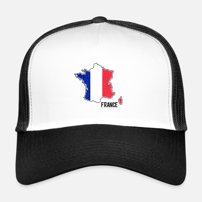 Frankreich Flagge Landkarte Umriss - Trucker Cap - Weiß/Schwarz