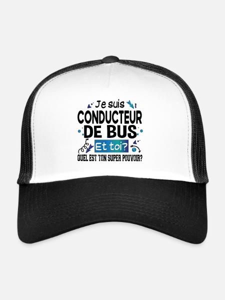 Conducteur de Bus Cadeau Homme Humour Métier - Casquette trucker  - blanc/noir - Devant