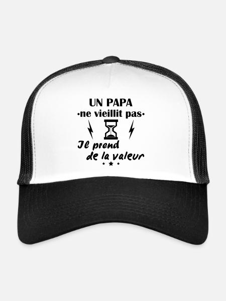 Papa ne vieillit pas, idée cadeau fête des pères - Casquette trucker  - blanc/noir - Devant