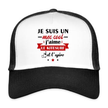 mec cool kitesurf, idée cadeau kitesurfeur - Casquette trucker  - blanc/noir - Devant