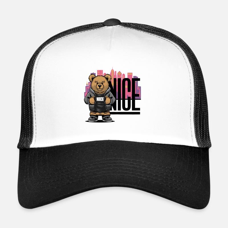 Cooler „Nice“ Teddy - Trucker Cap - Weiß/Schwarz