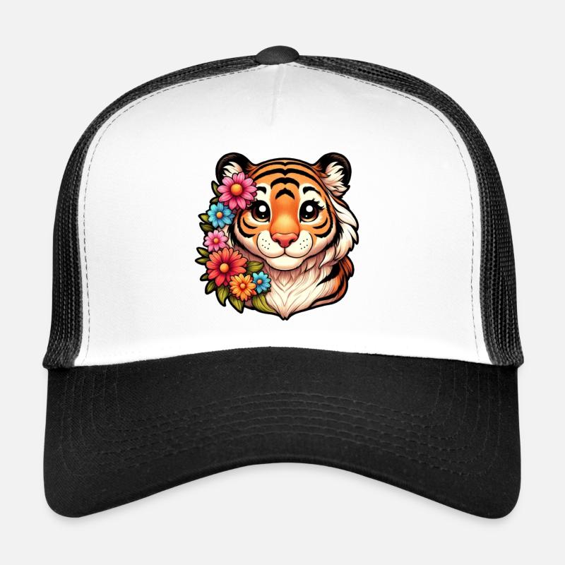 Tiger Weibchen mit Blumen Trucker Cap