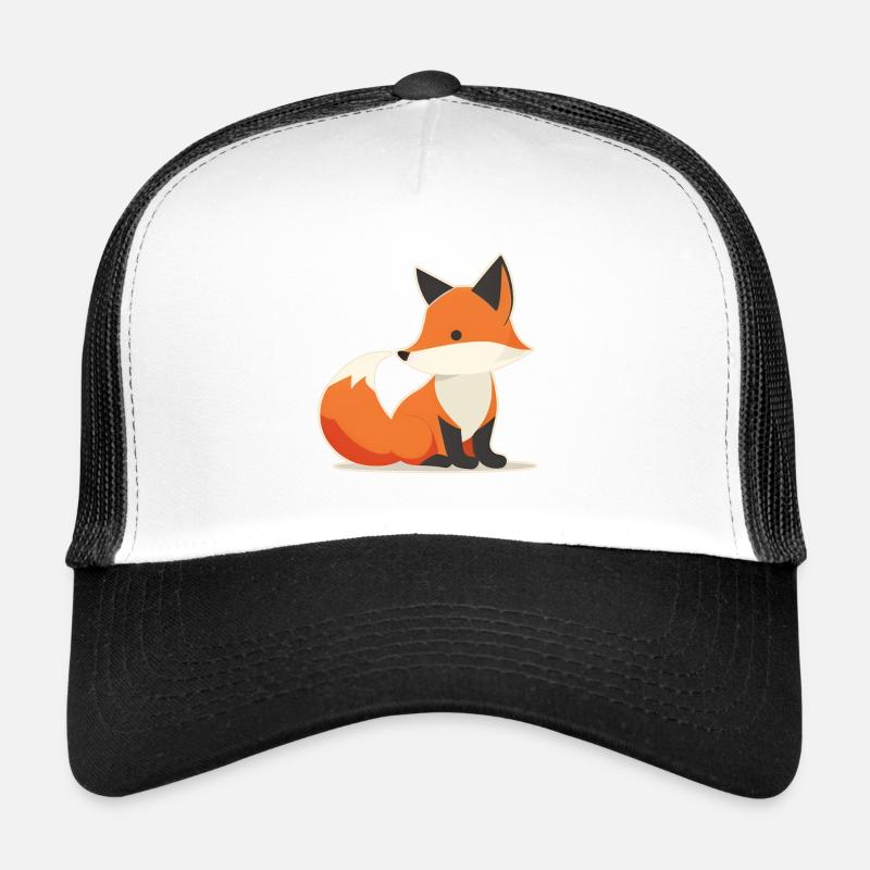 Logo de renard mignon, dessin de renard - Casquette trucker  - blanc/noir