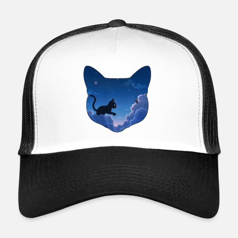 Cat Hunts Mice in the Clouds - Trucker Cap - white/black