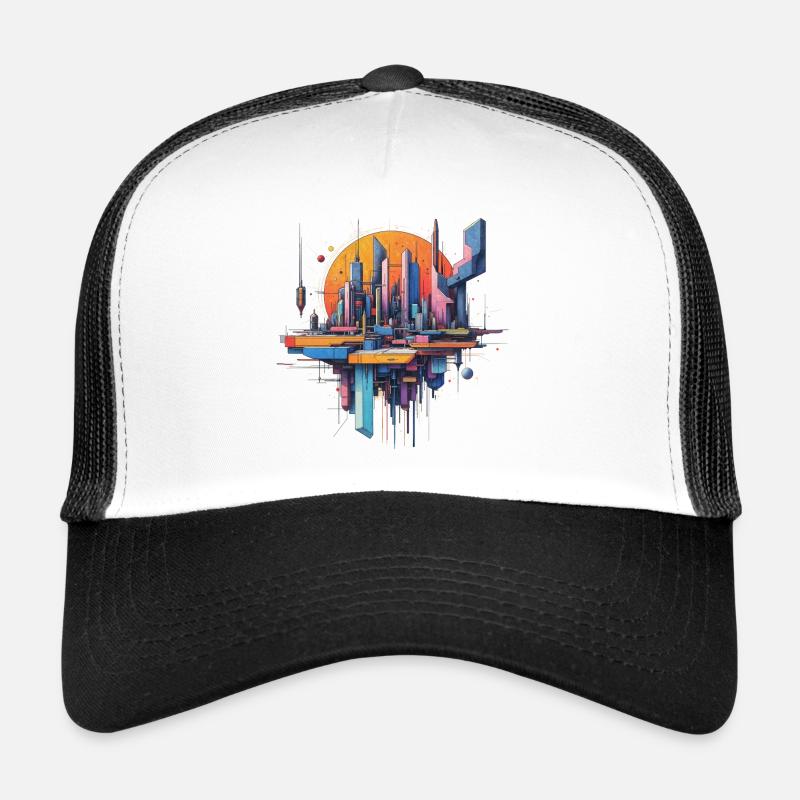 Abstrakte Stadt mit der Sonne im Rücken Trucker Cap