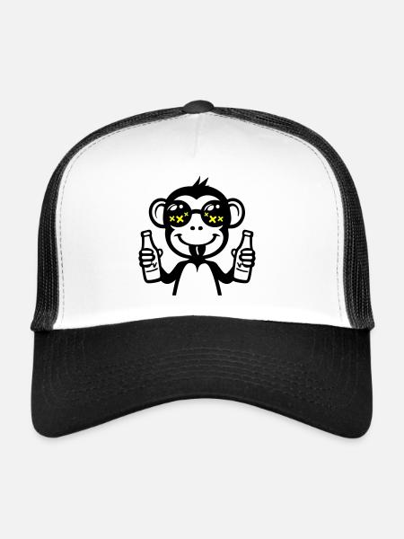 Monkey Drinking Funny Beer - Trucker Cap - white/black - Front