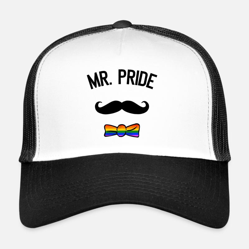 Mr Pride LGBT CSD Gay Pride Mustache Regenbogen - Trucker Cap - Weiß/Schwarz