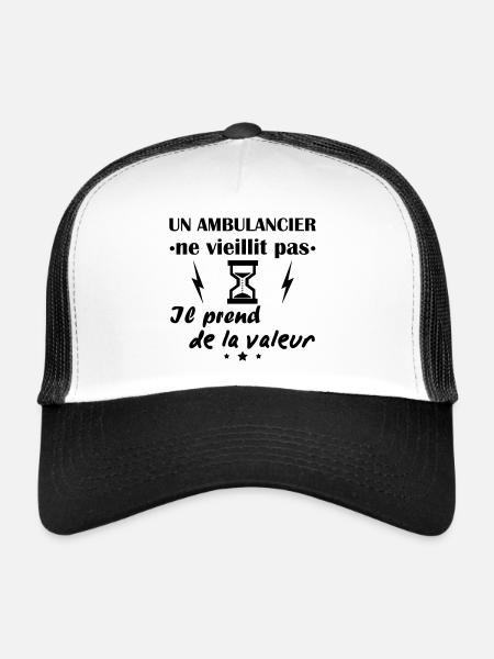 Ambulancier ne vieillit pas, cadeau anniversaire - Casquette trucker  - blanc/noir - Devant