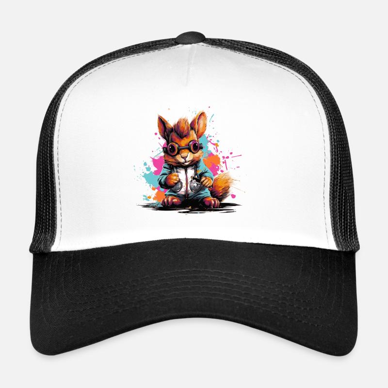 Pop Art Eichhörnchen mit Smartphone - Trucker Cap - Weiß/Schwarz