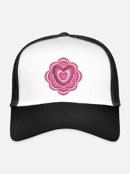 Rosa Herz mit Blume, eine lieb Überraschung. - Trucker Cap - Weiß/Schwarz - Vorne