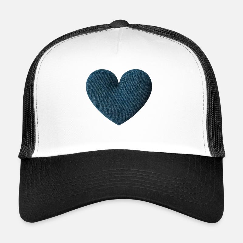 3D heart in blue denim denim fabric Trucker Cap