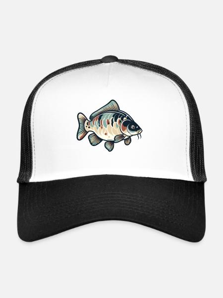 Carpe, Pêche, Poisson - Casquette trucker  - blanc/noir - Devant