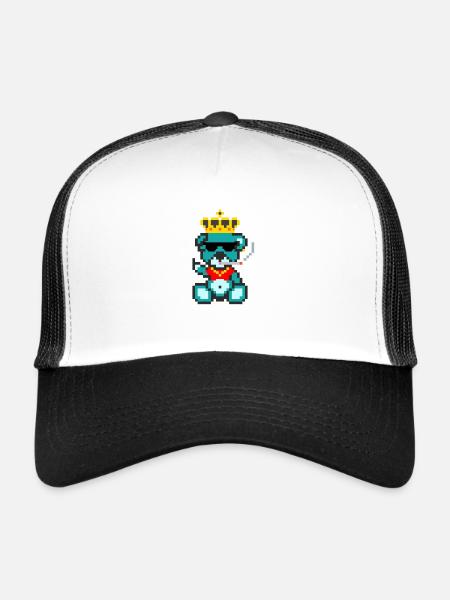 Pixel Bear King - Trucker Cap - white/black - Front