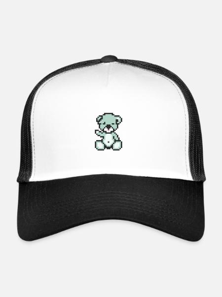 Pixel Bear Pastel Cyan - Casquette trucker  - blanc/noir - Devant