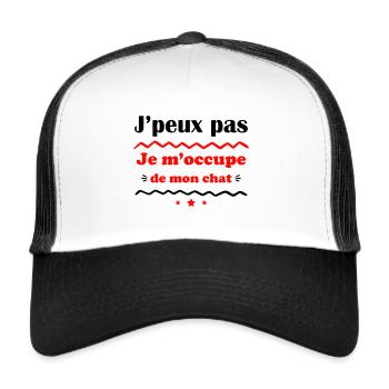 J'peux pas je m'occupe de mon chat, chaton, minou - Casquette trucker  - blanc/noir - Devant