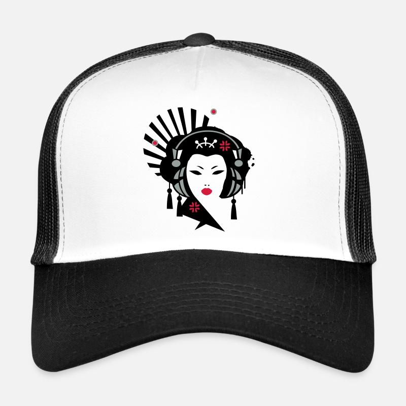 Geisha mit Kopfhörer - Trucker Cap - Weiß/Schwarz