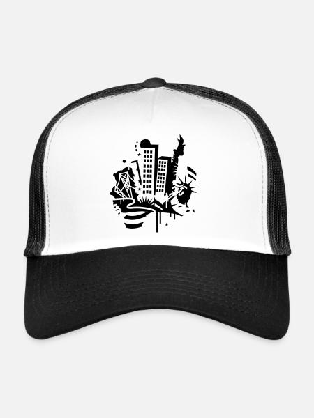 A New-York City Design dans le style de graffiti - Casquette trucker  - blanc/noir - Devant