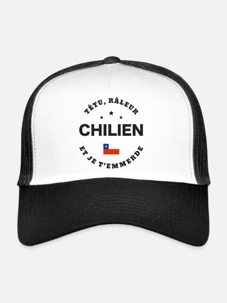 Chilien, têtu, râleur - Casquette trucker  - blanc/noir - Devant