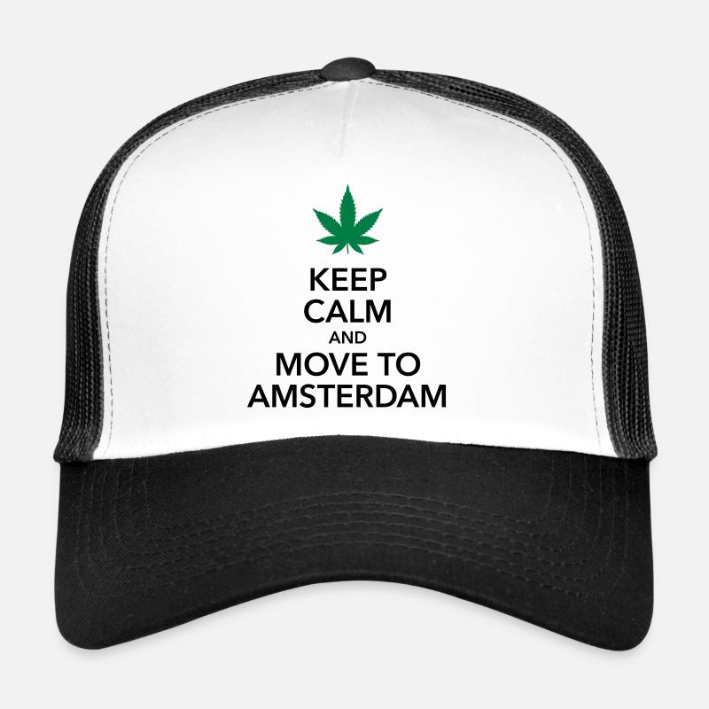 keep calm move to Amsterdam Holland Cannabis Dope Trucker Cap