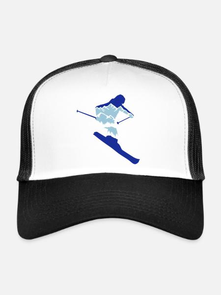 Skier and mountain silhouette - skiing, skiing - Trucker Cap - white/black - Front