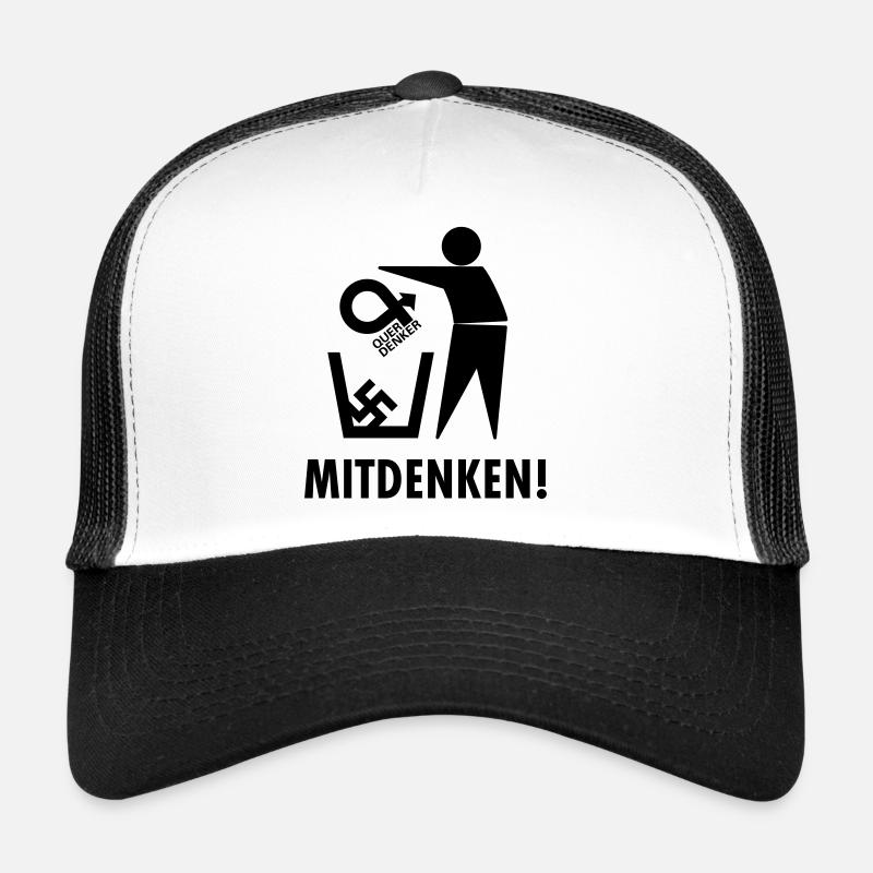 Mitdenken statt quer denken! Gegen quer und Nazis Trucker Cap