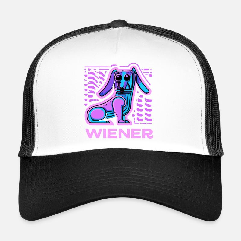 Synthwave Viennese Dog Puppy Trucker Cap