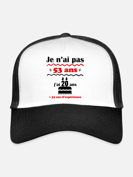 pas 53 ans,idée cadeau anniversaire 53 ans - Casquette trucker  - blanc/noir - Devant