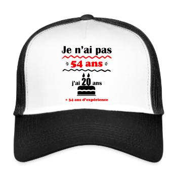 pas 54 ans,idée cadeau anniversaire 54 ans - Casquette trucker  - blanc/noir - Devant