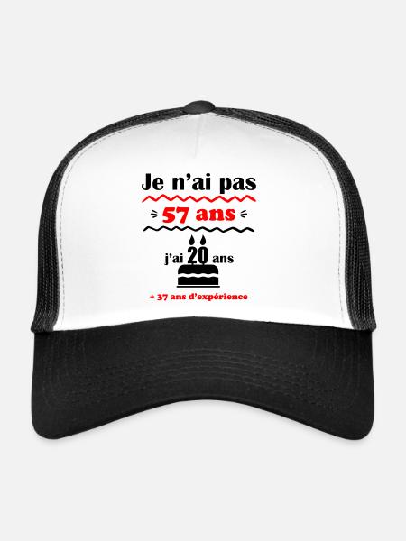 pas 57 ans,idée cadeau anniversaire 57 ans - Casquette trucker  - blanc/noir - Devant