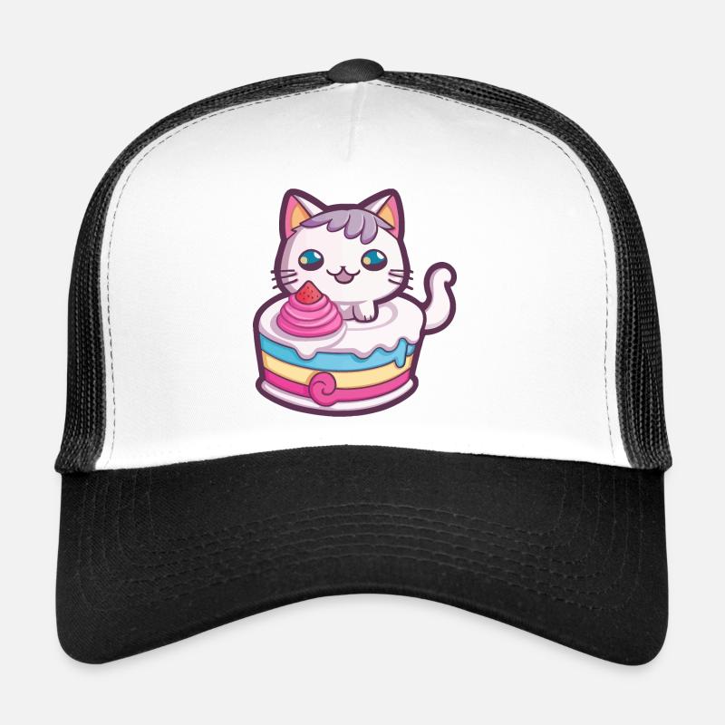 Chat gateau - Casquette trucker  - blanc/noir