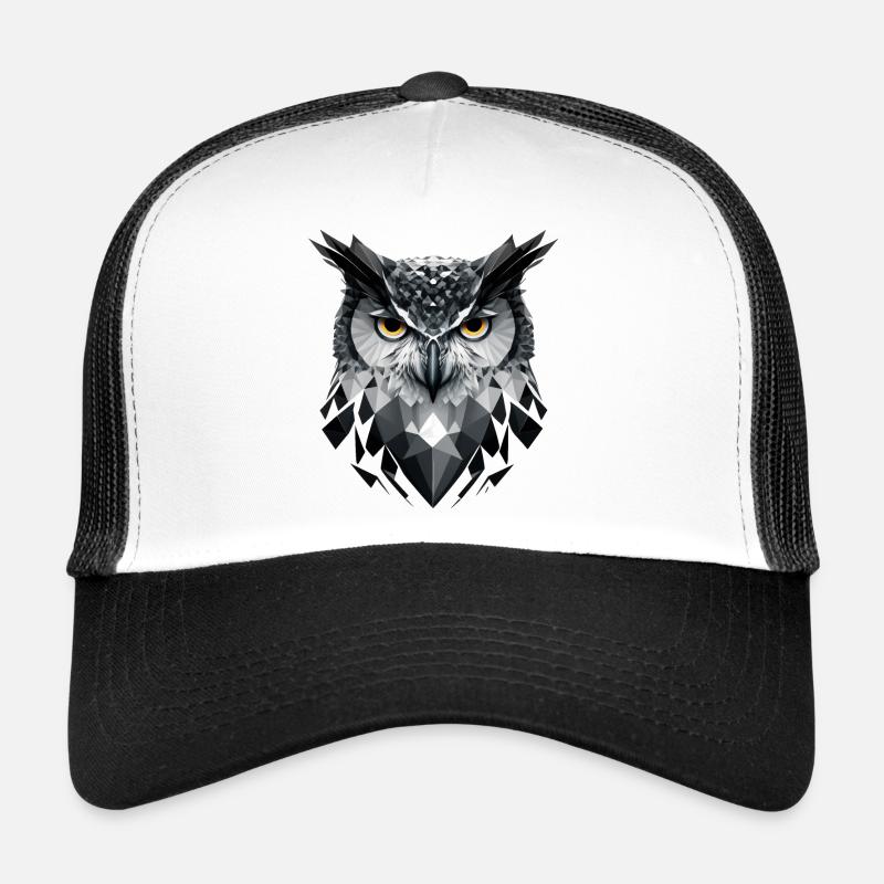 Polygon-Eule in Schwarz-Weiß – Vogelkunst Trucker Cap
