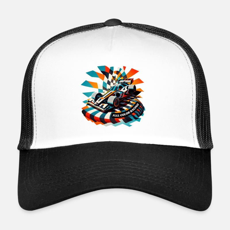 Full Color Racing Car Artwork - Trucker Cap - white/black