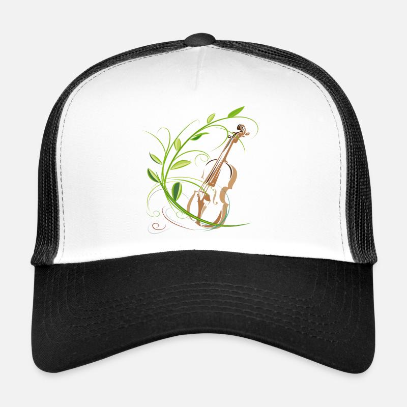 Violine mit Blumenranke, Musiker - Trucker Cap - Weiß/Schwarz
