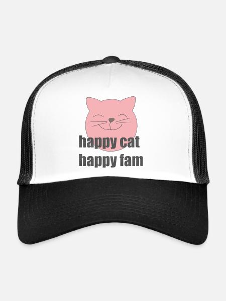 Chat heureux - Casquette trucker  - blanc/noir - Devant