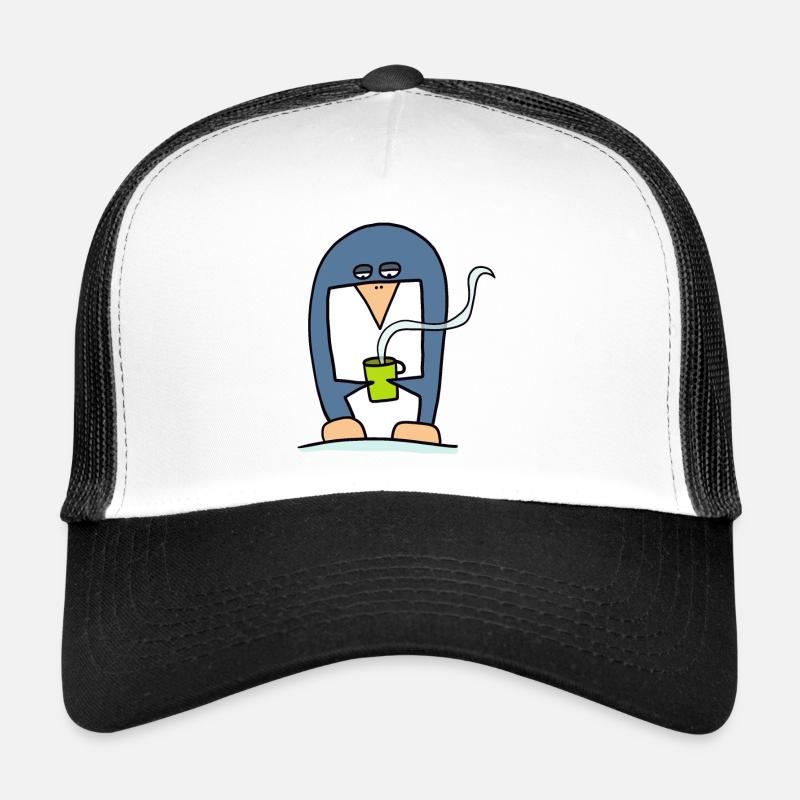 Penguin drinking coffee Trucker Cap