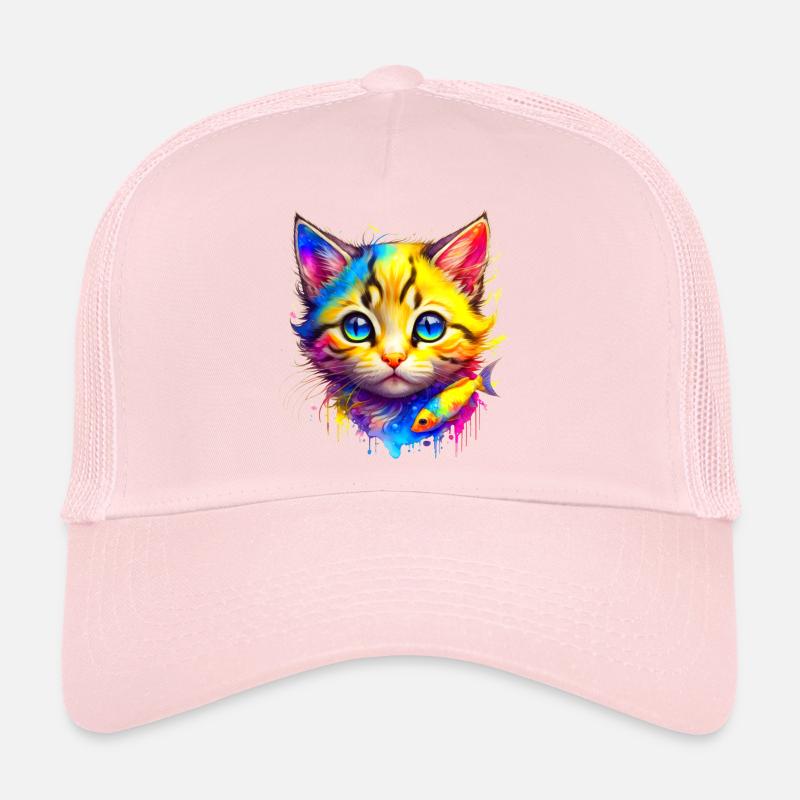 Chaton Arc-en-ciel avec du poisson Casquette trucker 