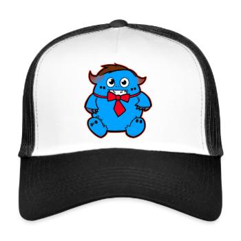 Mignon monstre zombie bleu avec arc rouge - Casquette trucker  - blanc/noir - Devant