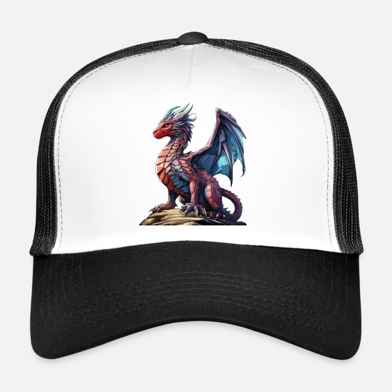 Roter Blauer Drache - Eine Fantasievolle Figur - Trucker Cap - Weiß/Schwarz