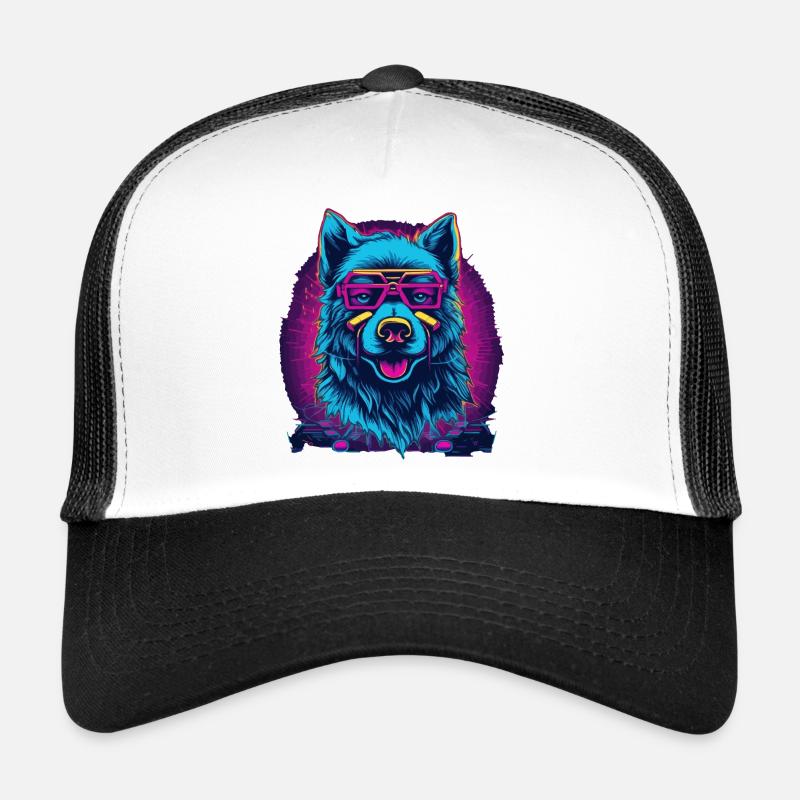 Neonwolf Retro Brillenwolf - Trucker Cap - Weiß/Schwarz
