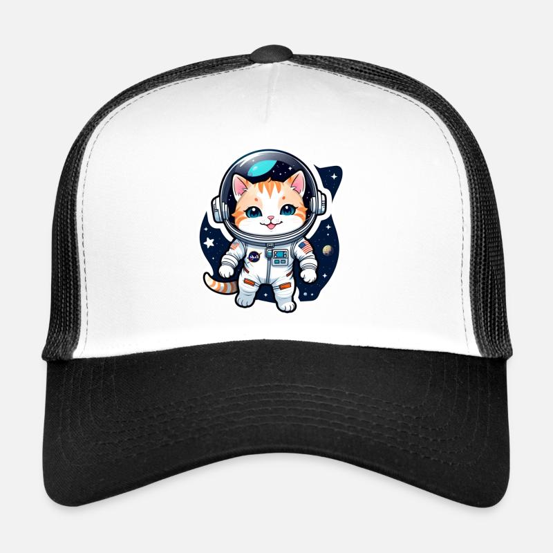Astronaut Katze - Weltraum - Trucker Cap - Weiß/Schwarz