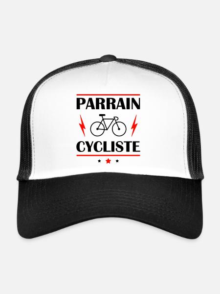Parrain cycliste, cadeau cyclisme, vélo, Noël - Casquette trucker  - blanc/noir - Devant
