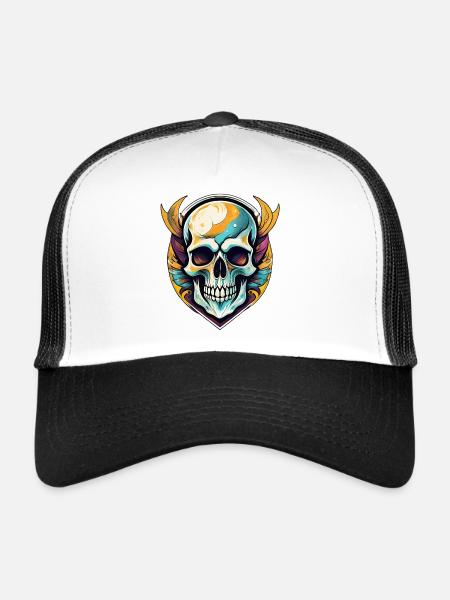 Artistic Skull, Skeleton, Morbid - Trucker Cap - white/black - Front