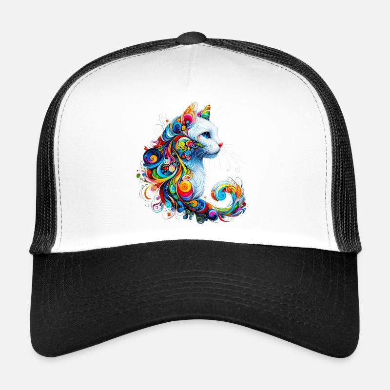 Katze - Trucker Cap - Weiß/Schwarz