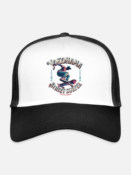 Yokohama Street Surfer - Skate like a Samurai - Trucker Cap - white/black