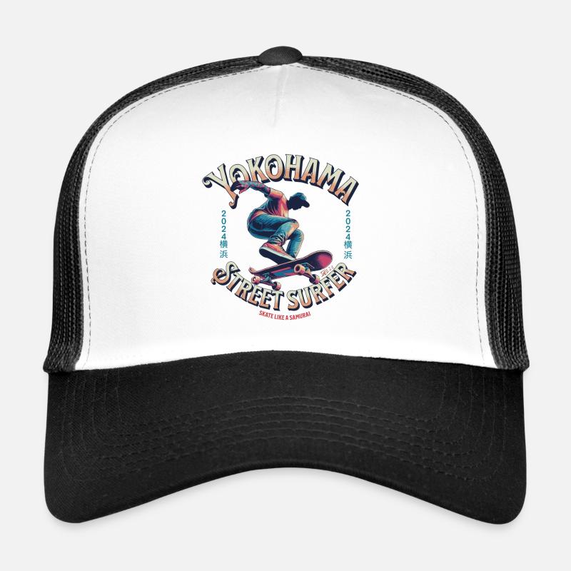 Yokohama Street Surfer - Skate like a Samurai - Trucker Cap - white/black