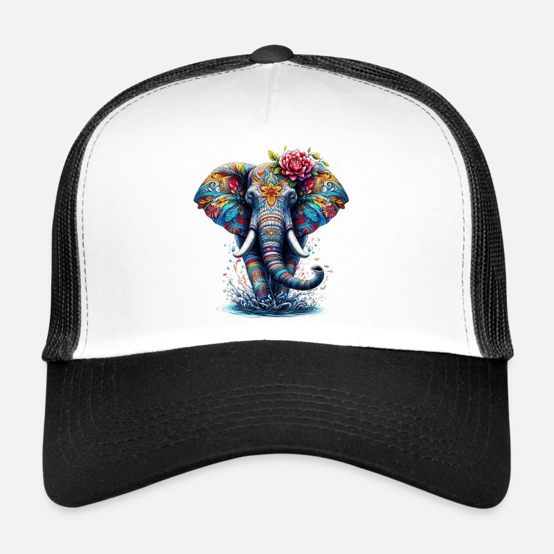Éléphant - Casquette trucker  - blanc/noir