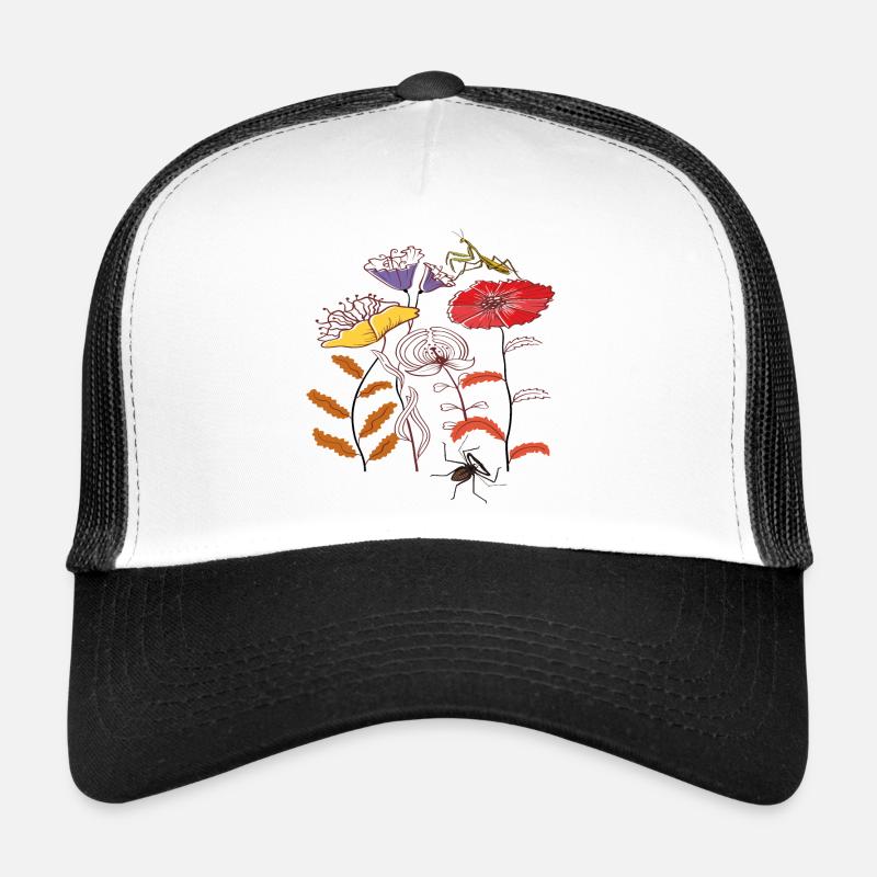 Gartenblumen mit Insekten - Trucker Cap - Weiß/Schwarz