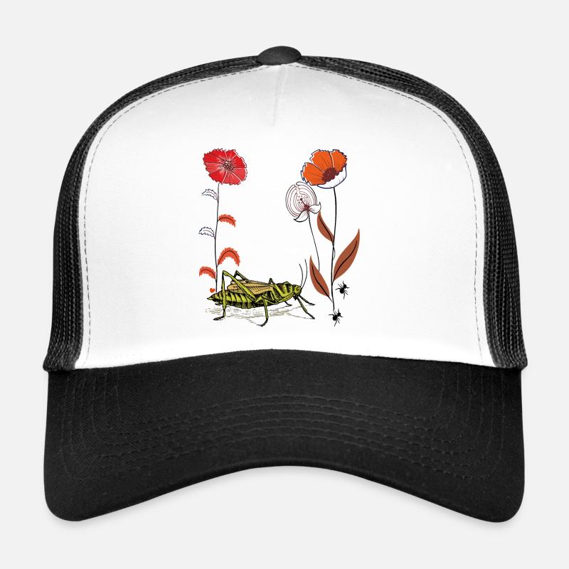 Fleur de jardin avec sauterelle et fourmis Casquette trucker 