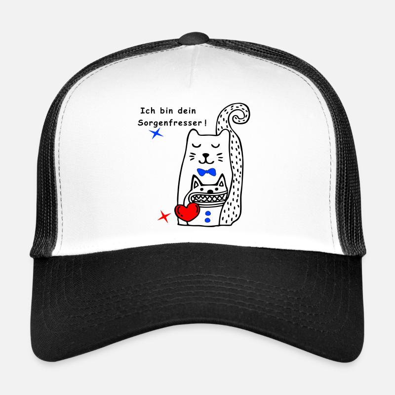 Sorgenfresser Katze - Trucker Cap - Weiß/Schwarz